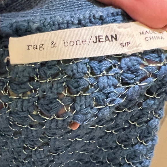 RAG & BONE Kyra V-Neck Button-Front Metallic Knit Cardigan in Blue - Picture 2 of 12